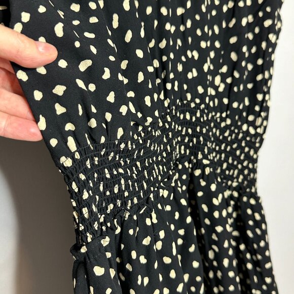 Rails Karla Mini Dress Black Ivory Spot Smocked Waist Large - Picture 2 of 9